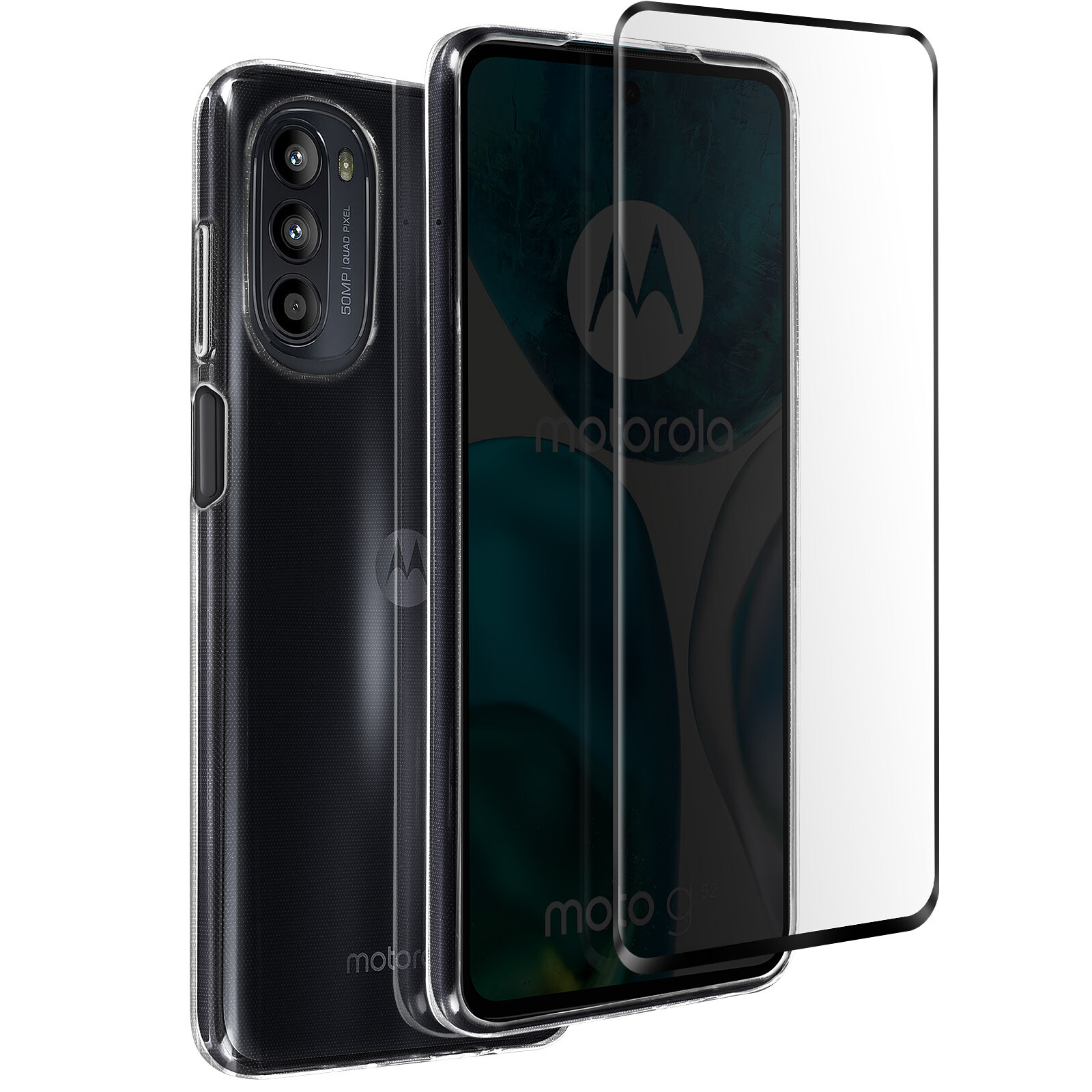 Motorola Moto G52 / G82 Flexible Silicone Gel Case Screen Protector 9H Black