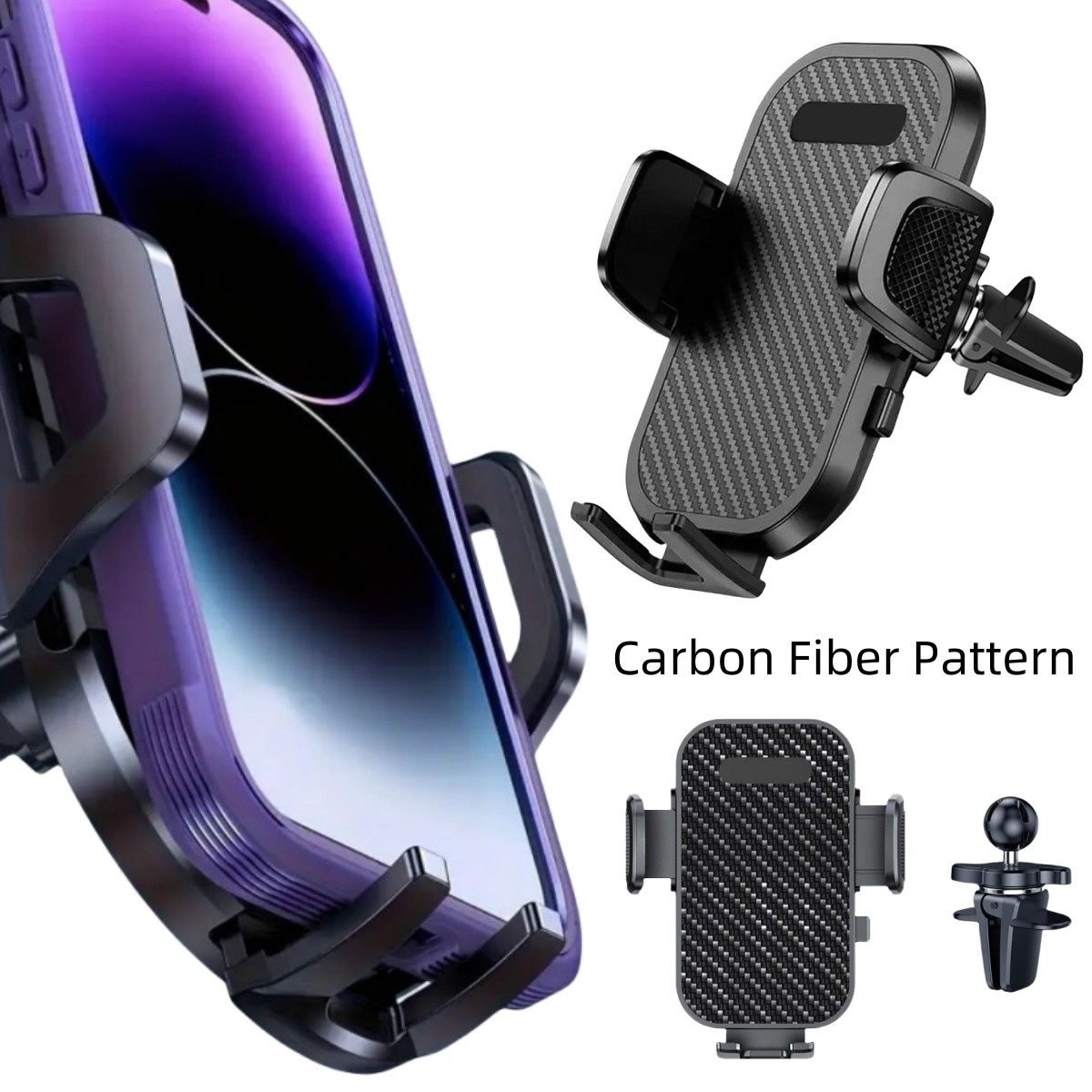 Carbon Fiber Car 360° Air Vent Phone Holder Cradle One-Touch Release Universal