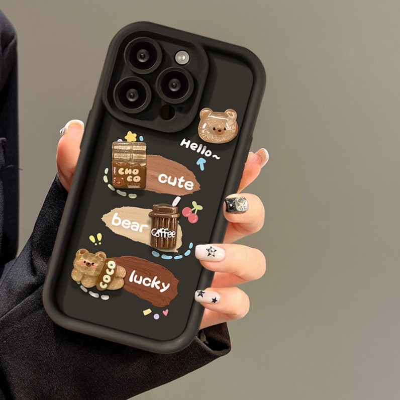 Cases For iPhone 16 15 14 13 Pro popular coffee figurines lucky Bear is silicone