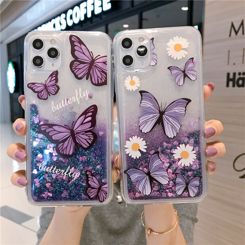 For Various Phone Butterfly Cartoon Liquid Bling Quicksand Fashion Case Cover