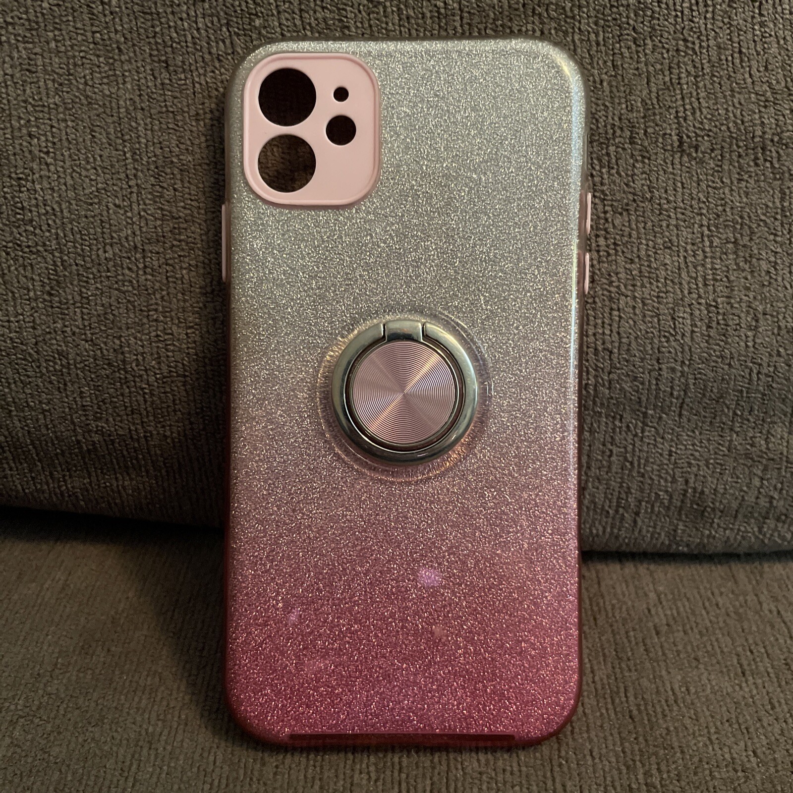 Glitter Gradient Pink Silver Ring Case For iPhone 13/12 ProMax