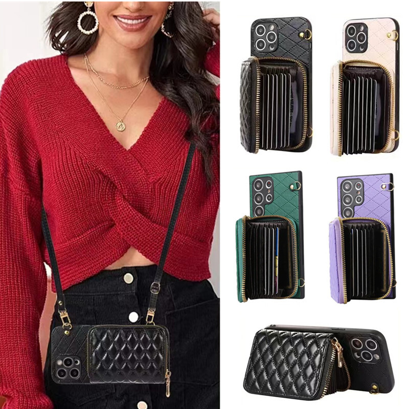 For Samsung Galaxy Crossbody Leather Card Wallet Flip Purse + Strap Case Cover