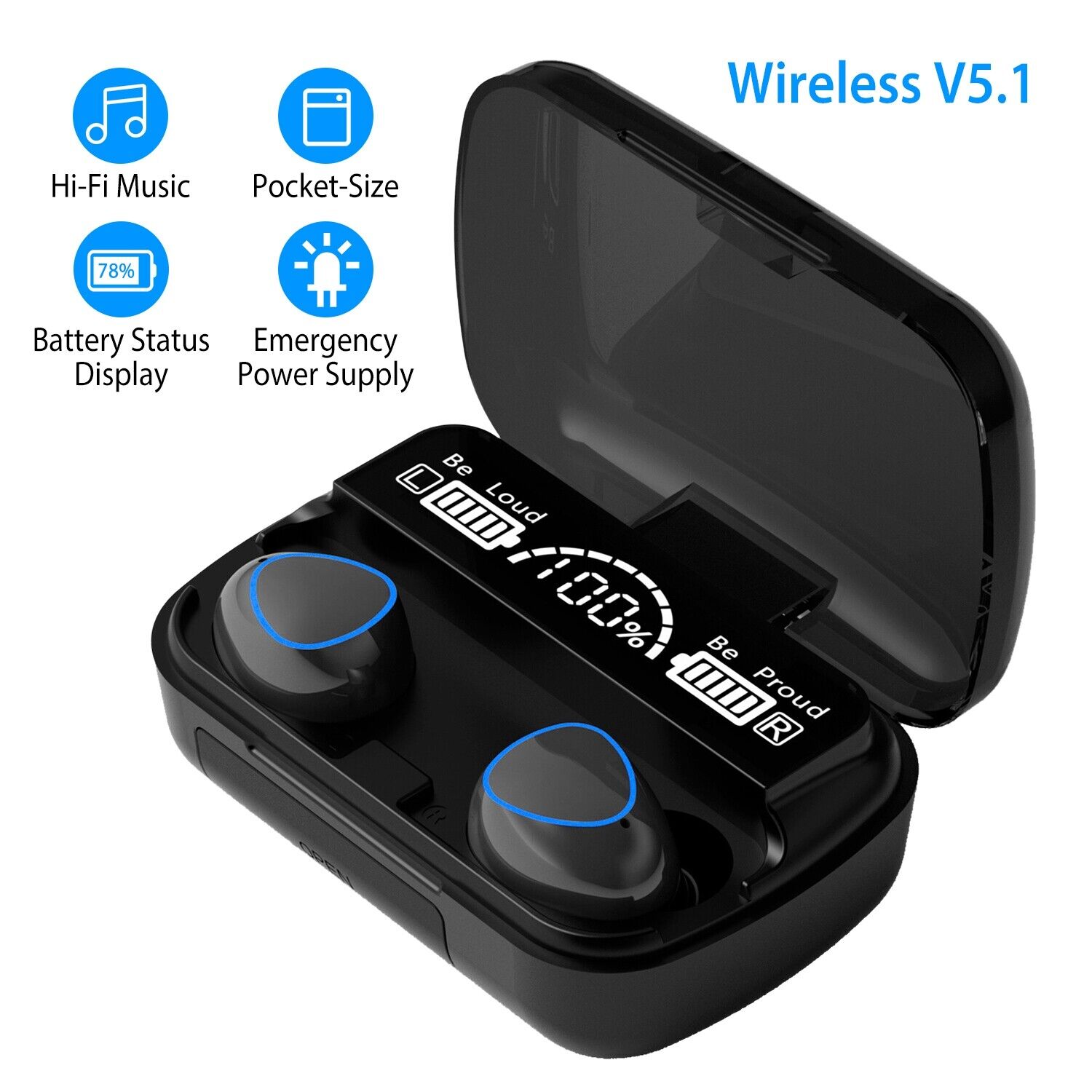 Portable Wireless Earbuds Touch Control Headphone in-Ear Earphone Headset +Case