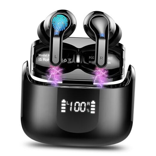 Wireless Earbud, Bluetooth Headphones 5.3 NEW 40H Ear Buds Bass Stereo Black