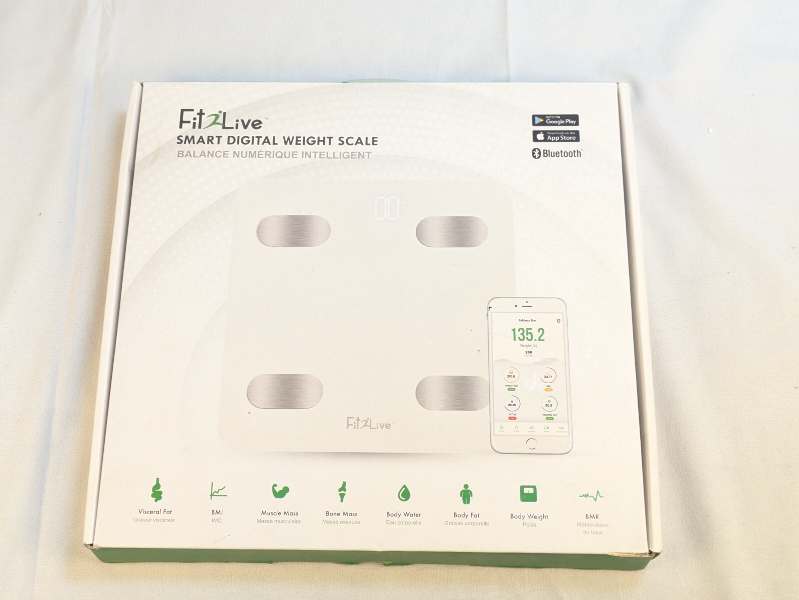 Fit2live Smart Digital Weight Scale Bluetooth Google Play Apple Phone App