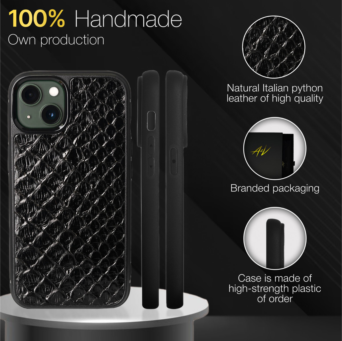 Handmade Apple Iphone 13 Python Cobra Leather Back Case in Gift Box