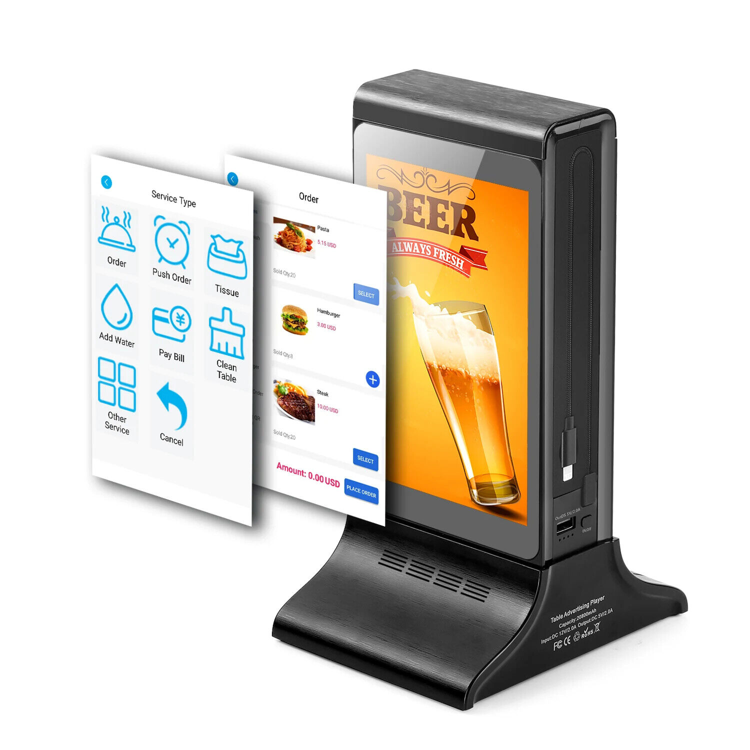 7 Inch  Touch Screen Cafe Restaurant Table Top Advertising Digital Menu Display