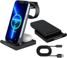 Wireless Charger iPhone Charging Station 3 in 1 Applee Phone Watch Black