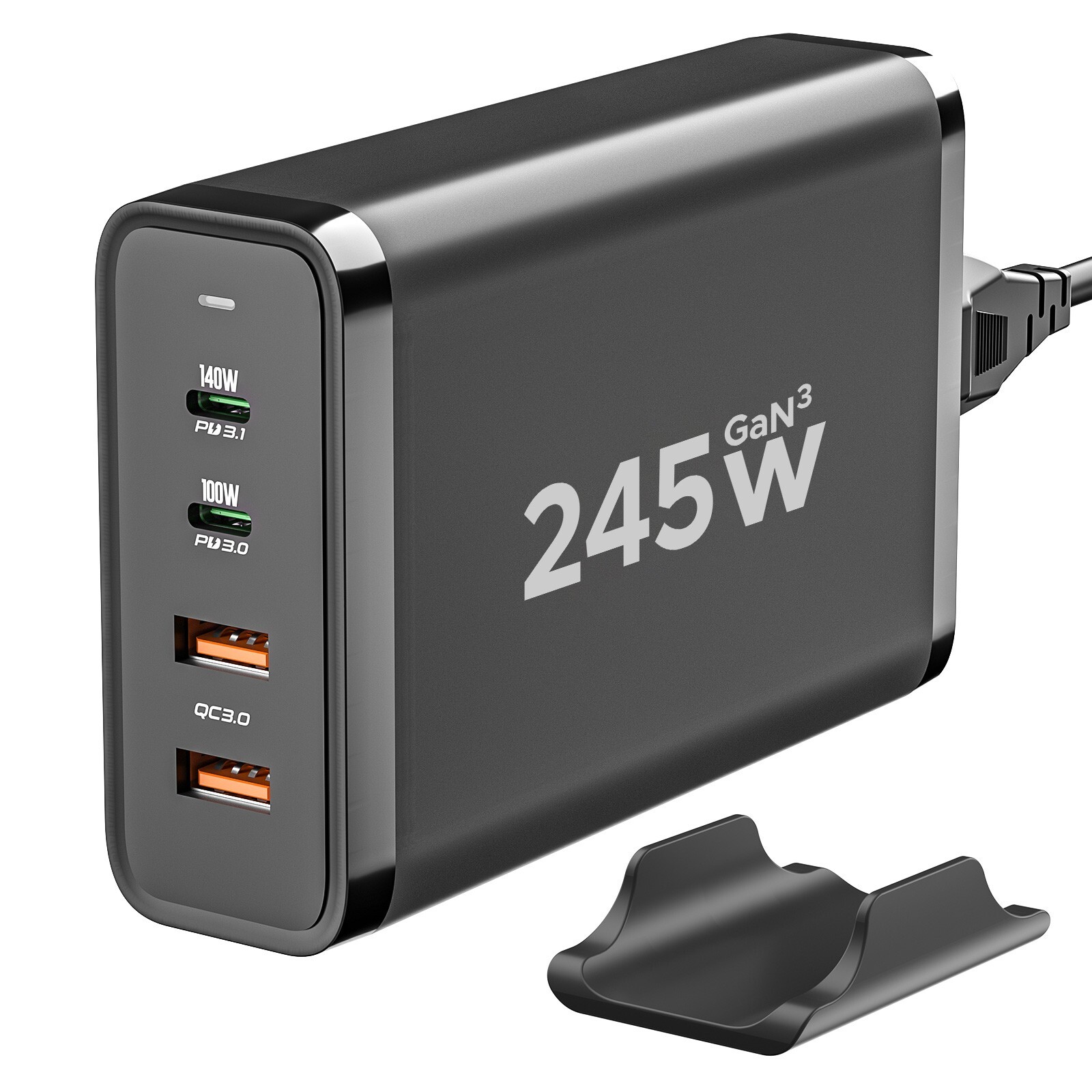 245W USB C 4-Port Charger with Non-Slip Base for Laptop, Samsung, Apple Phone