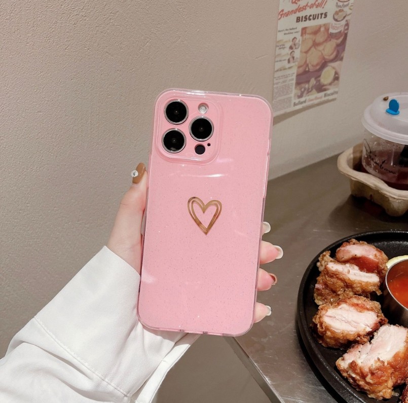 Flash electroplating For iPhone 16 15 14 13 12 Pro heart phone case hot stamping