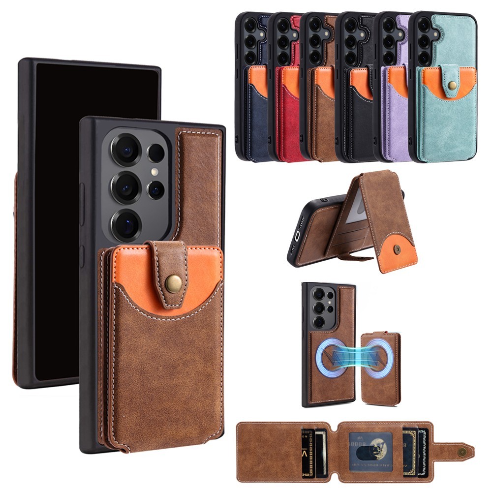 For Samsung Galaxy S23 Leather Wallet Magnetic Wireless Charging Stand Case
