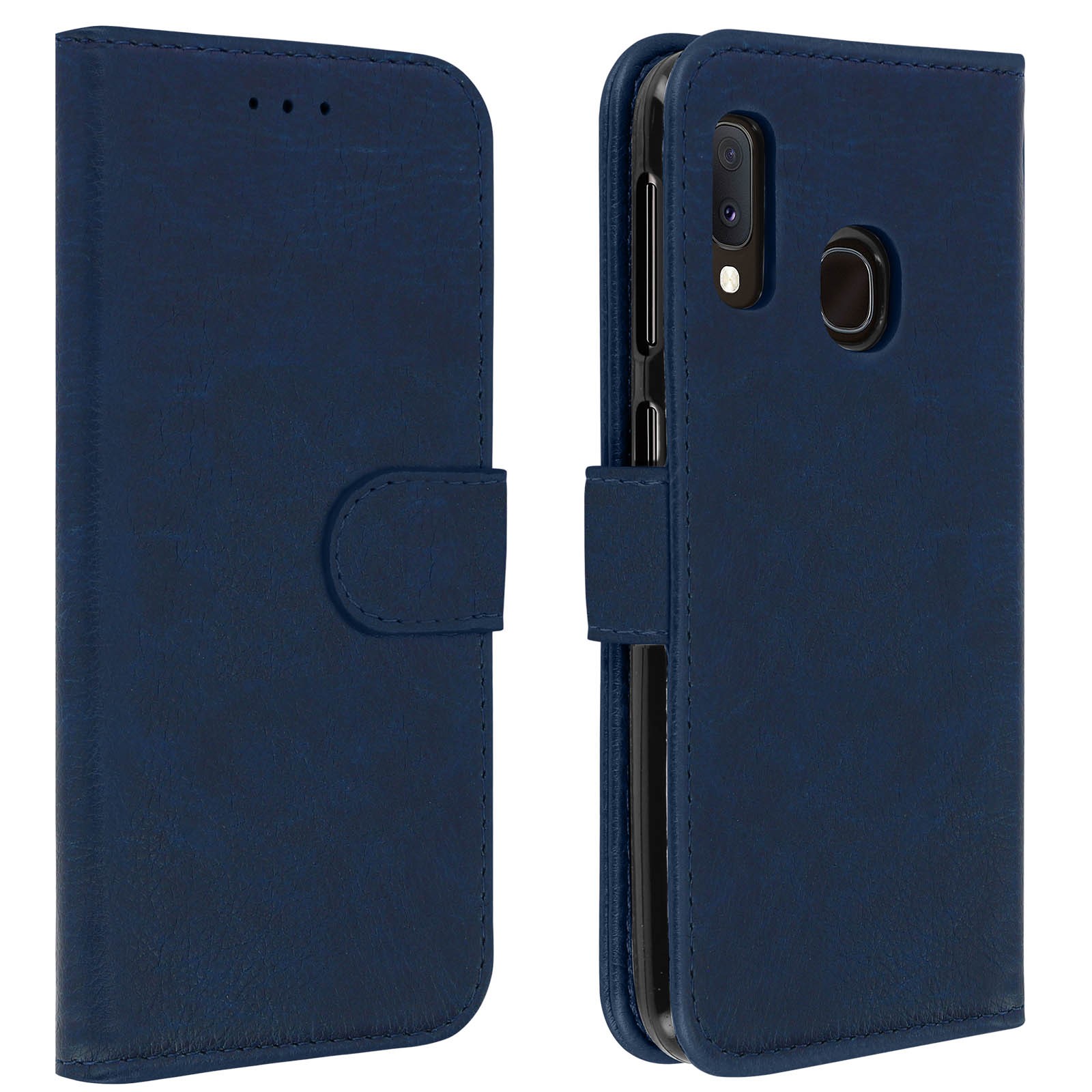 Flip wallet case, magnetic cover with stand for Samsung Galaxy A20e – Dark blue