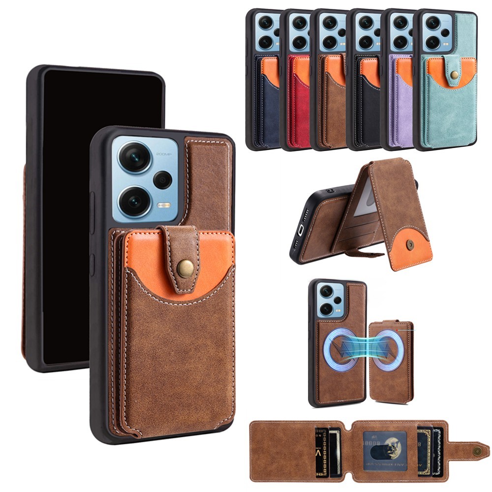 For Xiaomi Poco M6 Pro Leather Card Wallet Magnetic Wireless Charging Stand Case