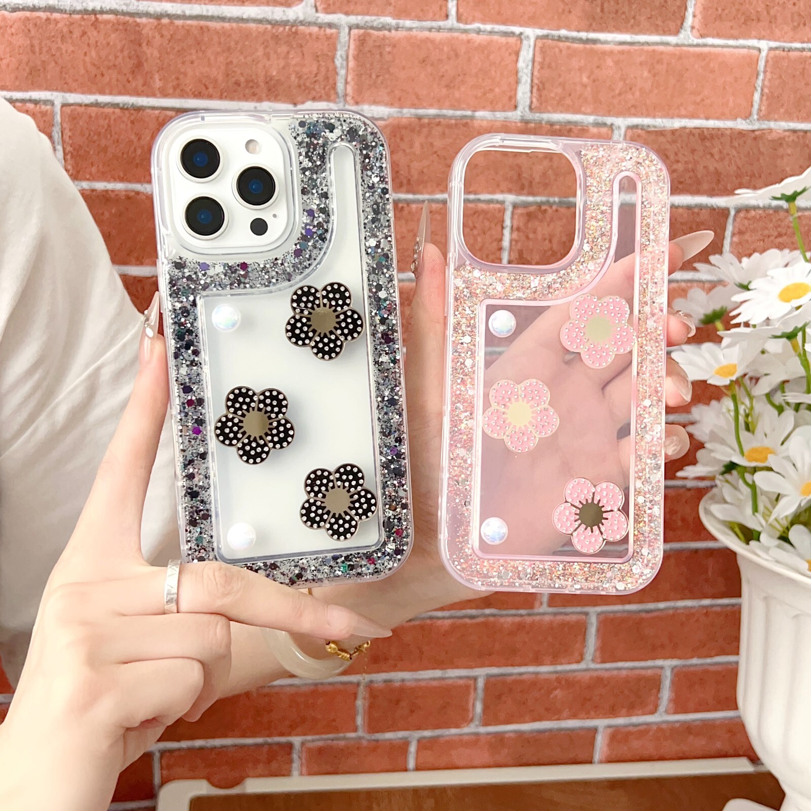 For Samsung Galaxy Luxury Women Gift 3D Glitter Bling Diamond Pearl Flower Case