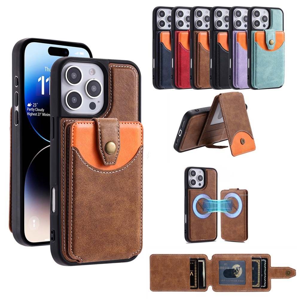 Case For iPhone 16Promax Leather Wallet Card Holder Magnetic Magsafe Stand Cover