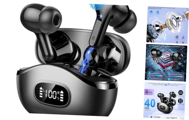 Wireless Earbuds, 2024 Bluetooth Headphones 5.3 HiFi Stereo Ear buds with Black