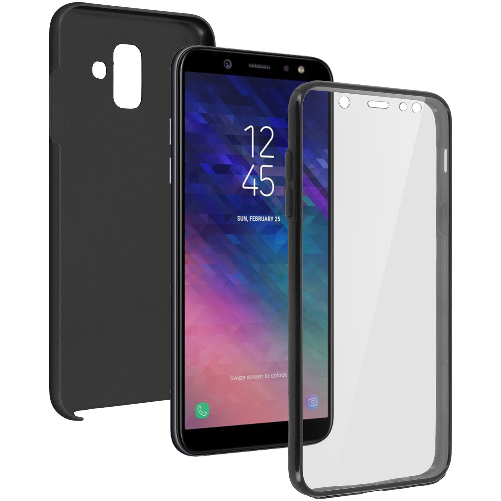 360° Case for Samsung Galaxy A6 Flexible Front & Rigid Back – Black