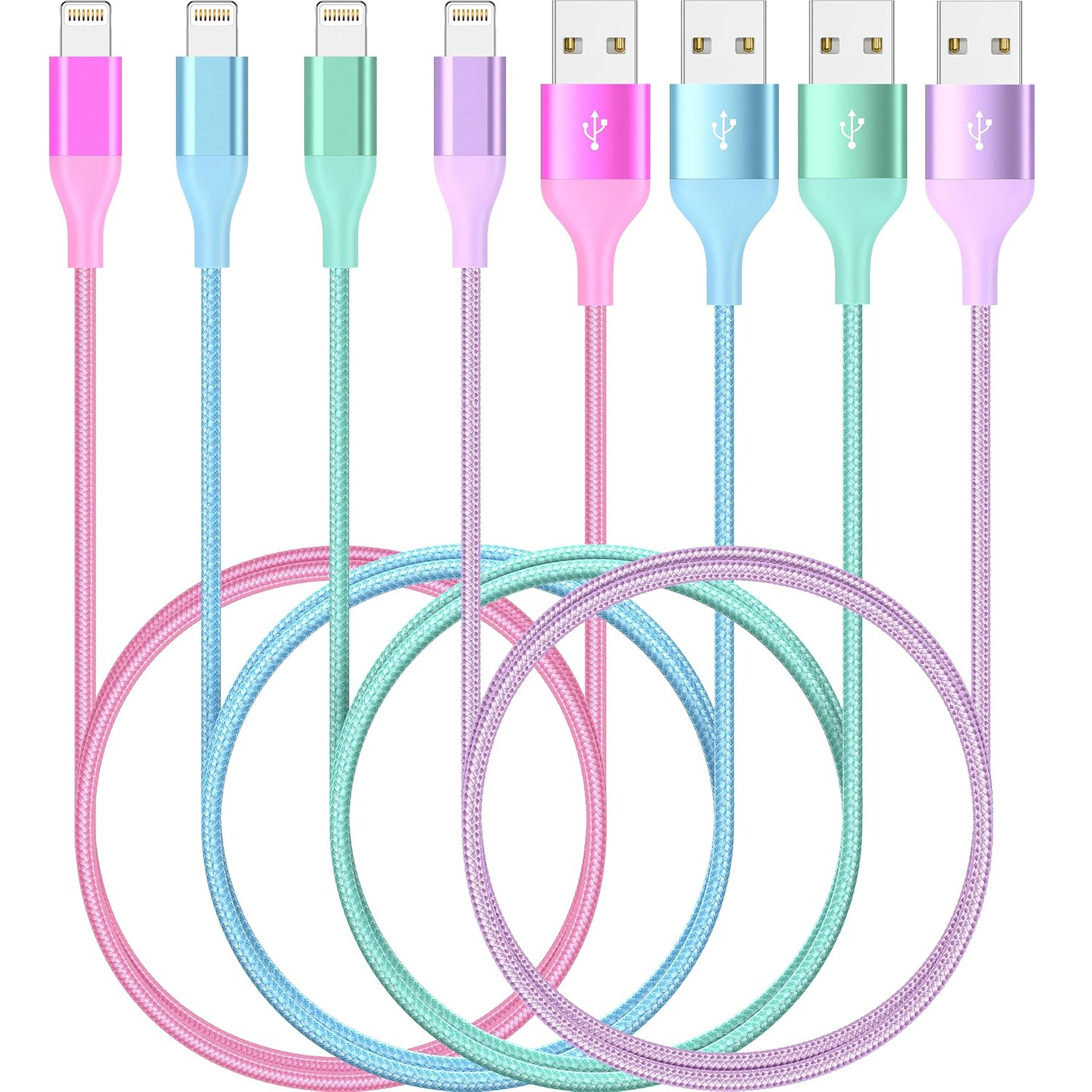 Iphone Charger 6Ft 4Pack Lightning Cable Apple Mfi Certified Colorful Kawaii Nyl