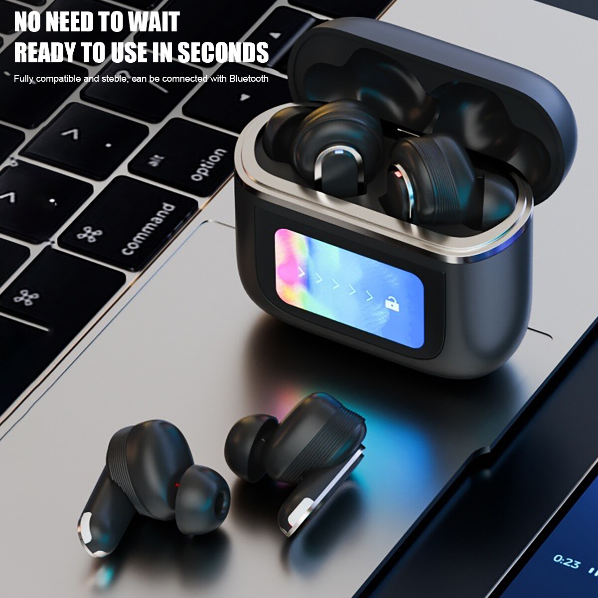 TWS Smart LCD Touch Screen Bluetooth 5.3 Headset Wireless Headphones Earbuds