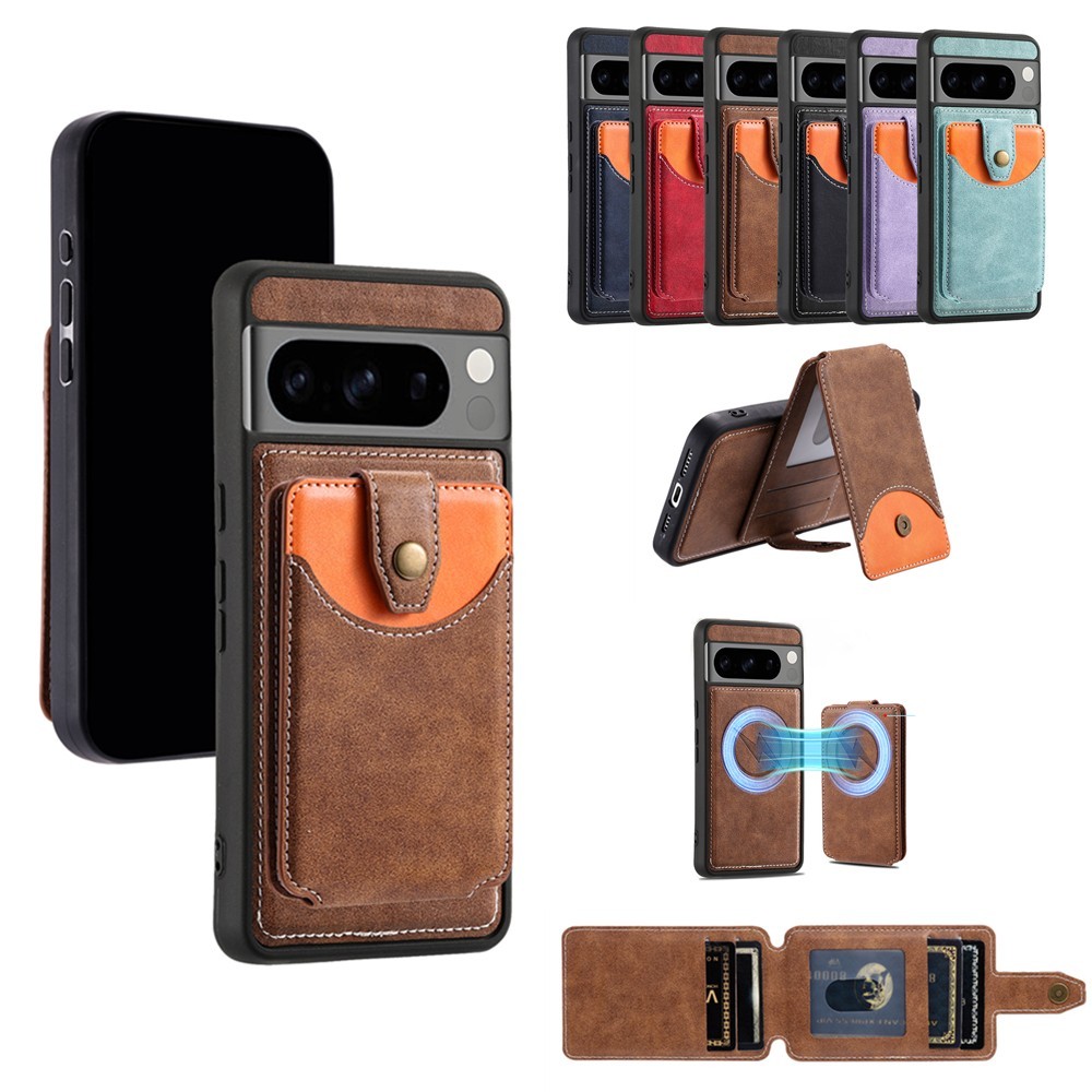 For Google Pixel 7 Leather Wallet Magnetic Wireless Charging Stand Card Bag Case