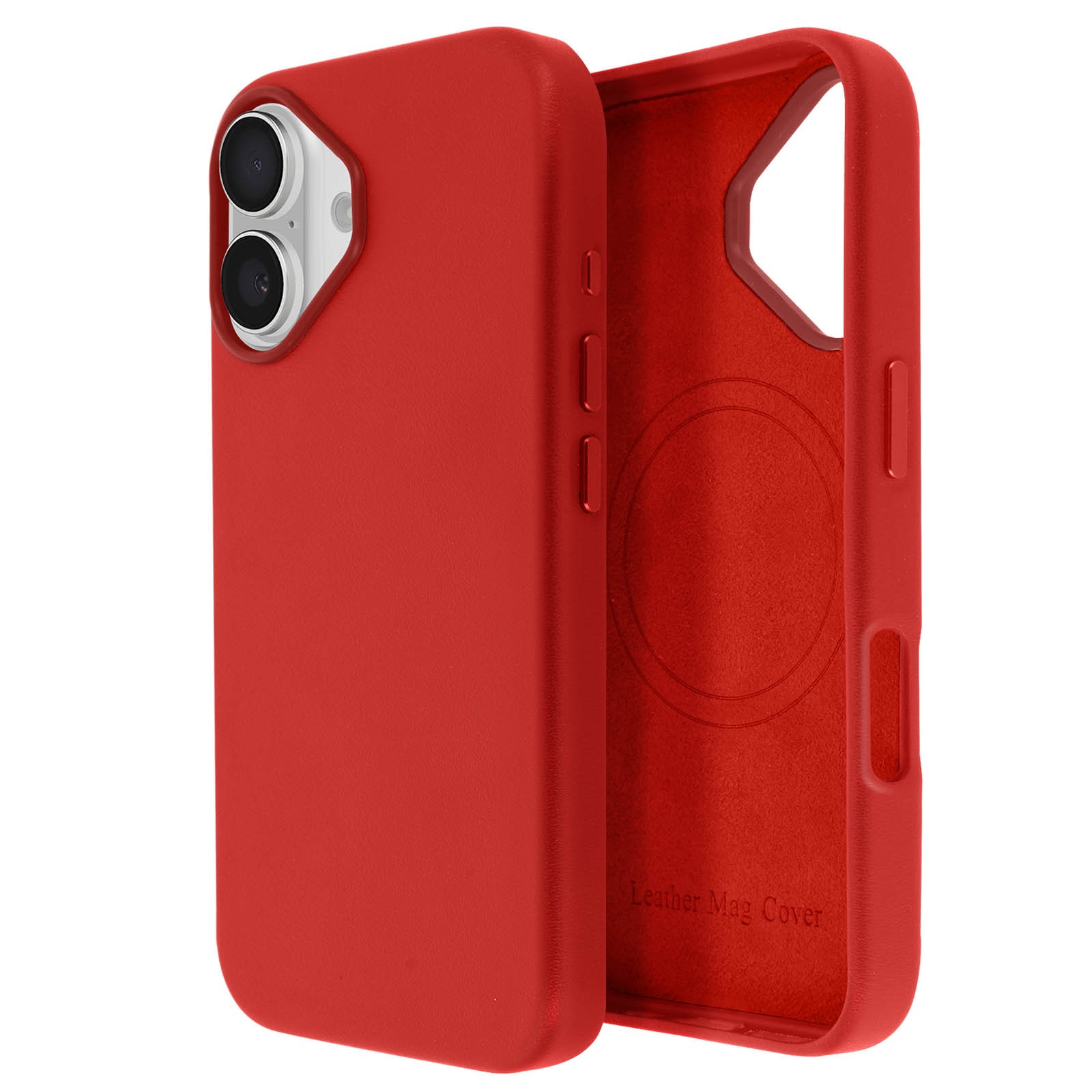 Avizar Case  for iPhone 16 in High Quality Vegan Leather, Red