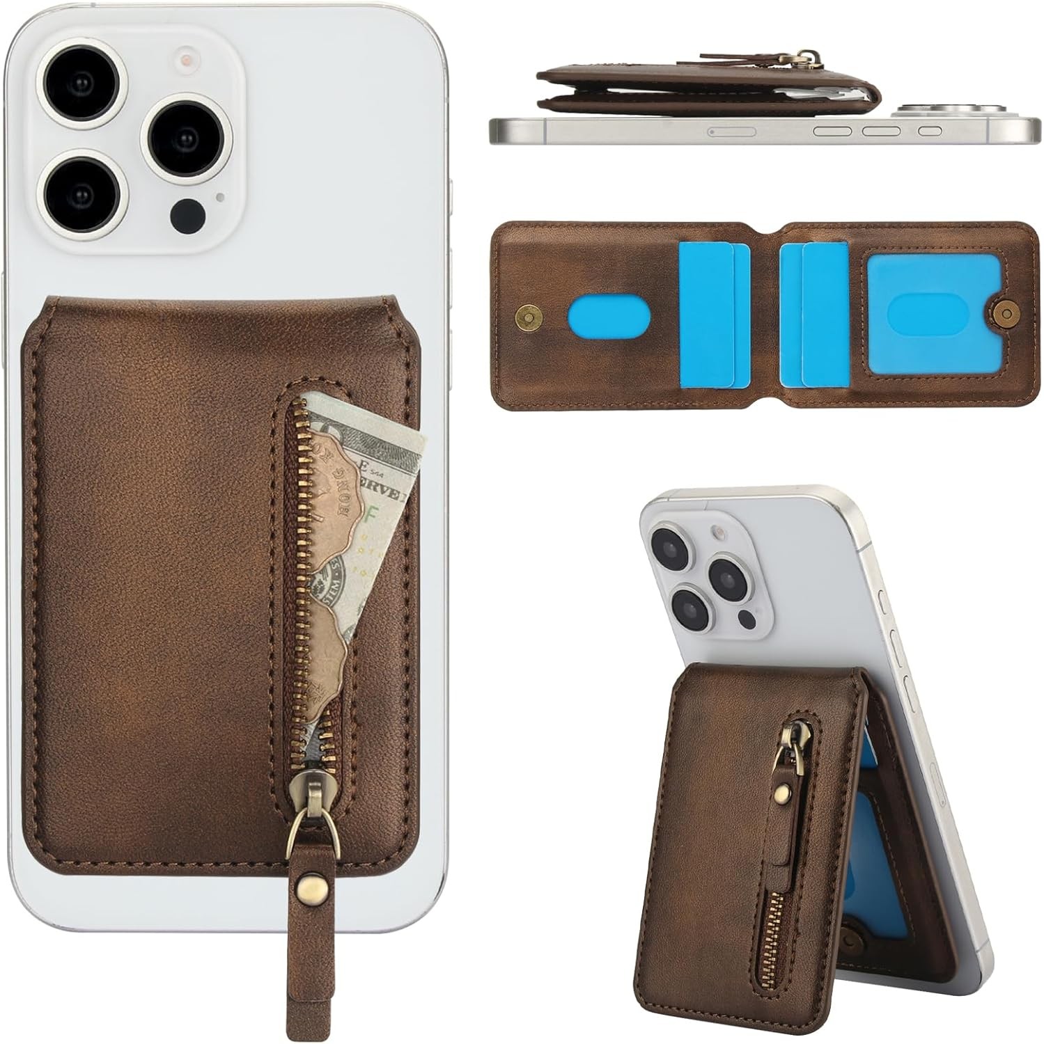 HAII for MagSafe Card Wallet Bag compatible with Zipper, Brown