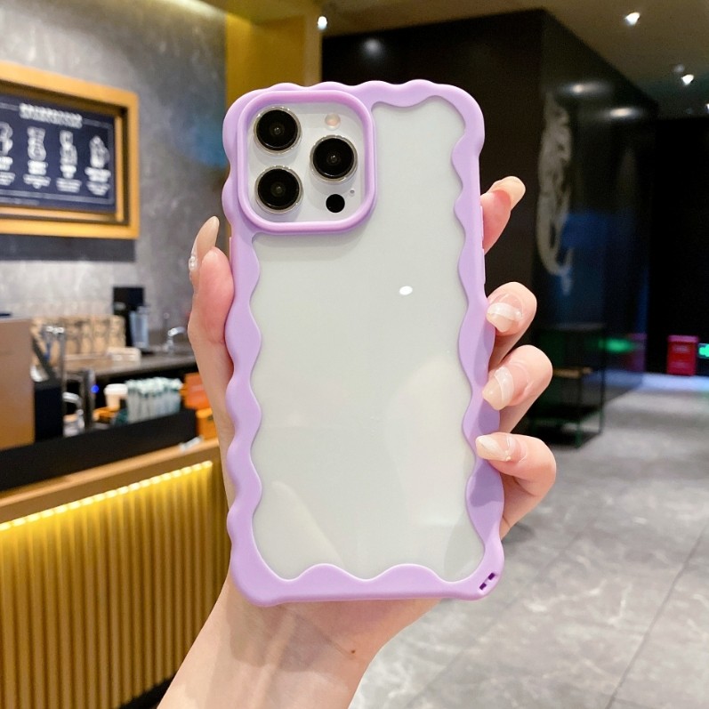 Phone Case For iPhone 16 15 Pro Magnetic Color Frame New Acrylic clear Big Wave