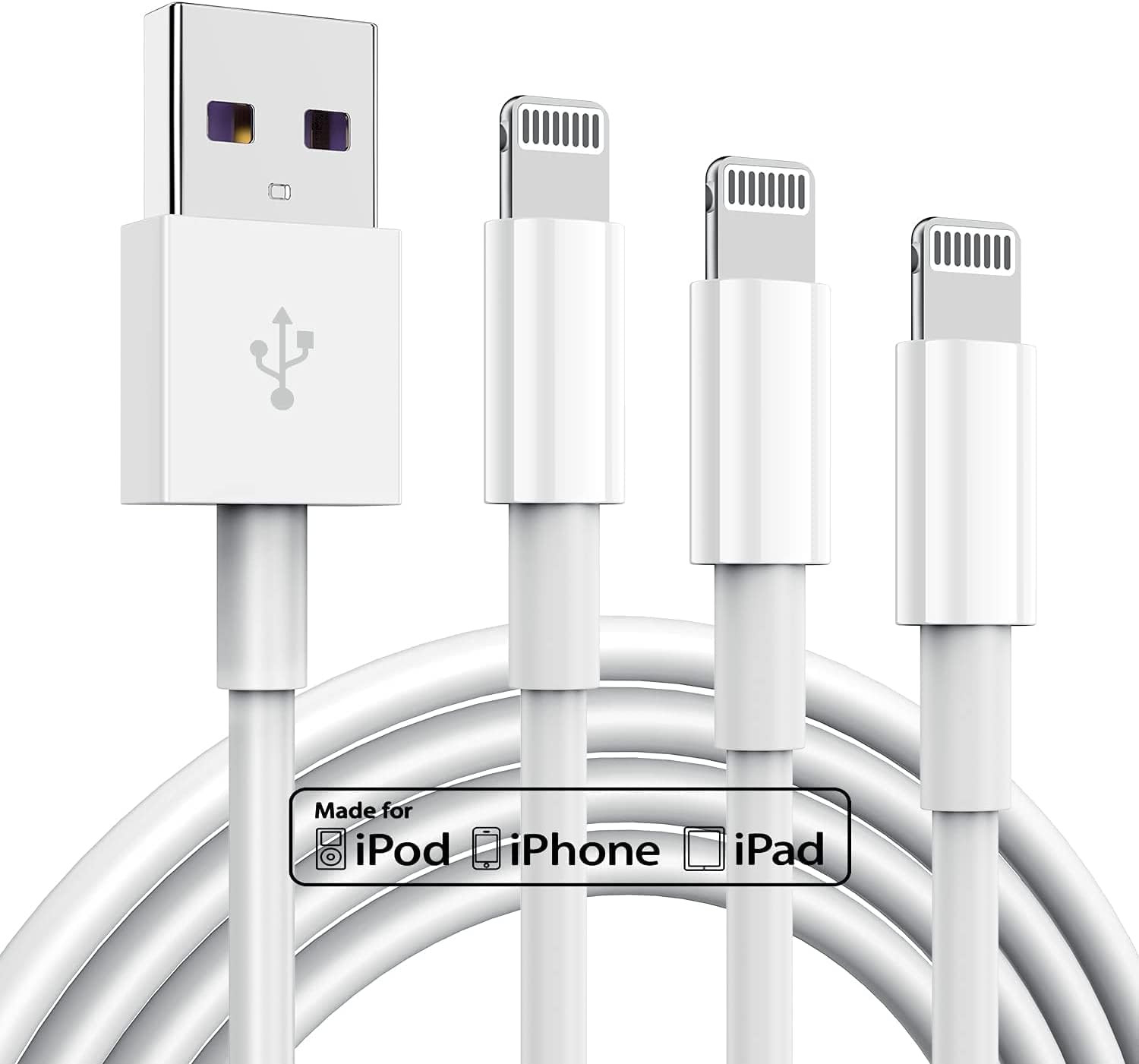 3 Pack Apple Mfi Certified Iphone Charger Cable 10Ft, Lightning to USB Cord, 2.4
