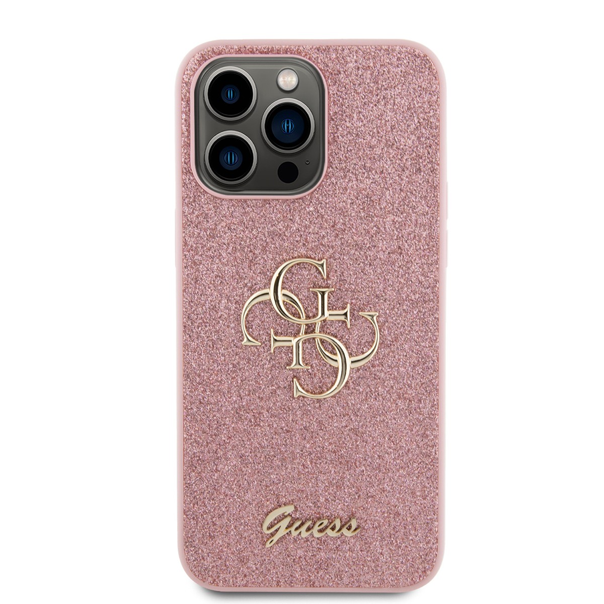 Guess Case for iPhone 15 Pro Max Glitter with Metal Logo, Pink