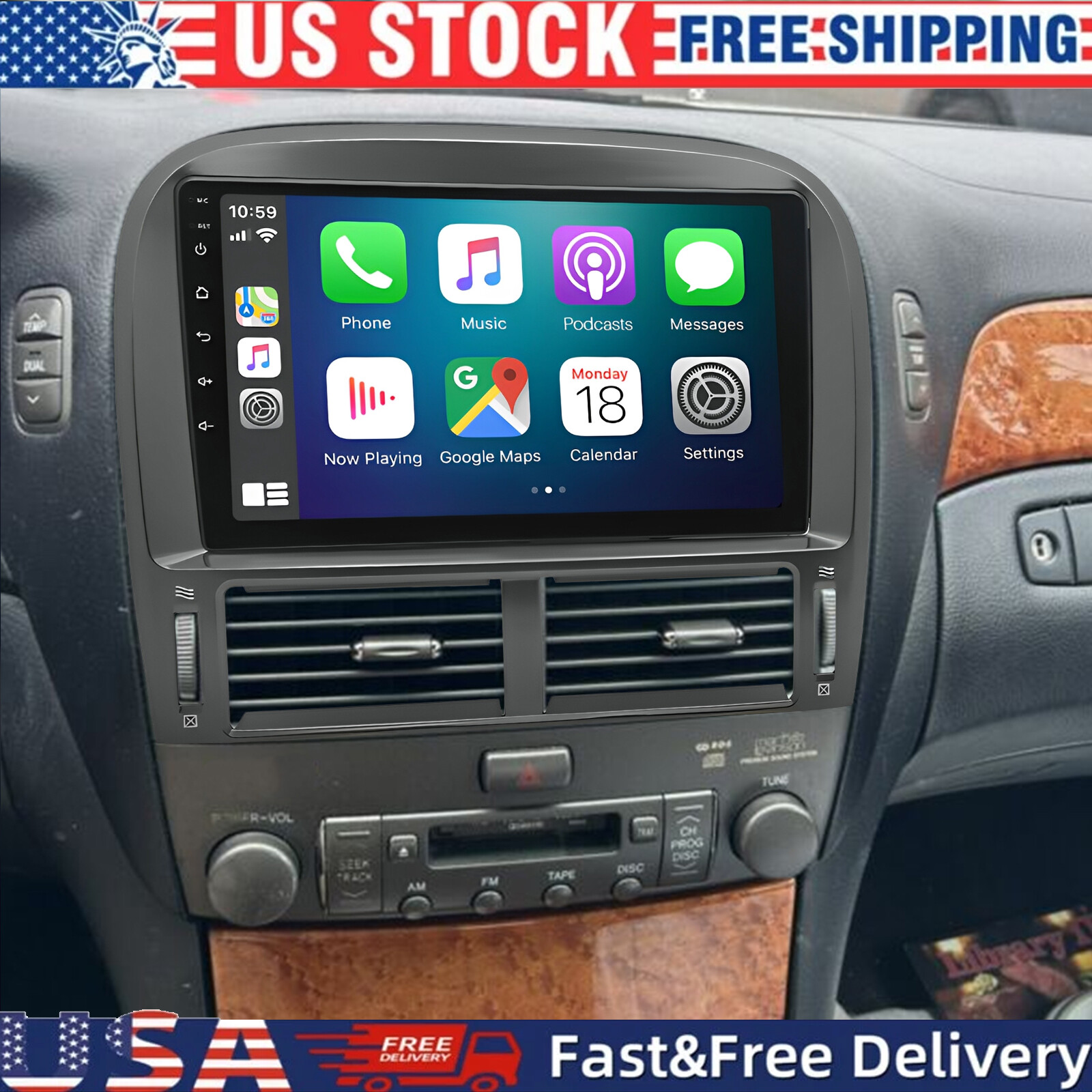 Android 13 Car Stereo GPS Radio Navi Fit for CarPlay For Lexus LS430 2001-2006