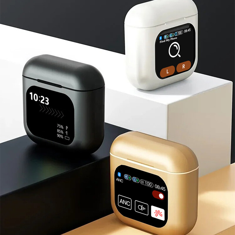 Colour Touch Screen Calling/Remote Bluetooth Earbuds Headsets ENC ANC iPhone iOS