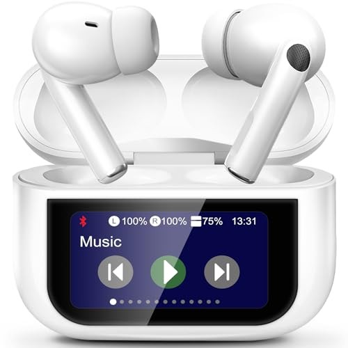 Smart Earphones with Touchscreen, Touch Screen Earbuds, 13 Functions White
