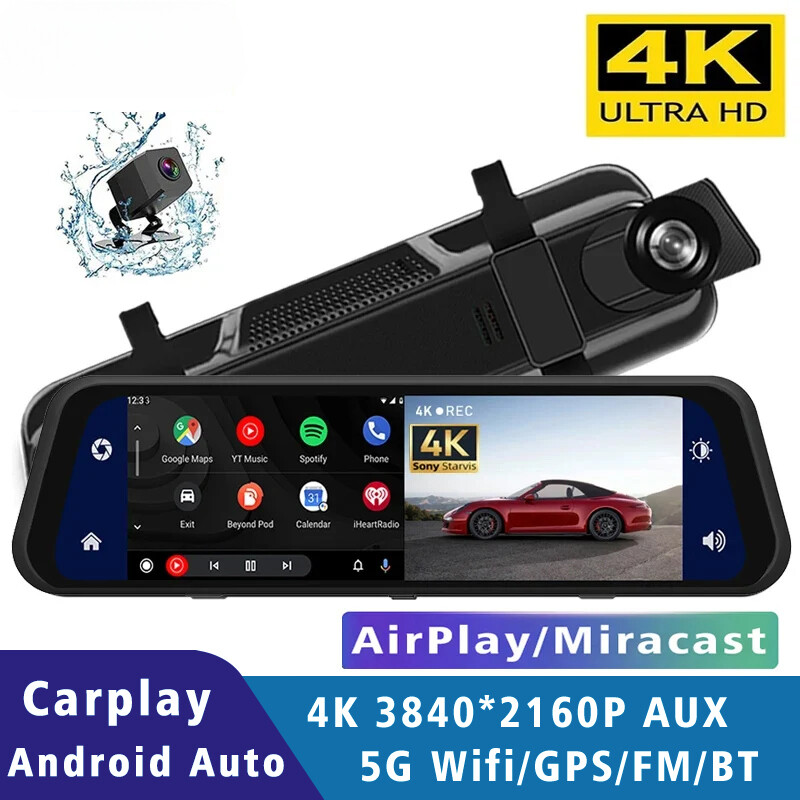 10 Inch 4K 2160P Car Dvr Carplay Android Dash Cam GPS WIFI BT FM Drive Recorder