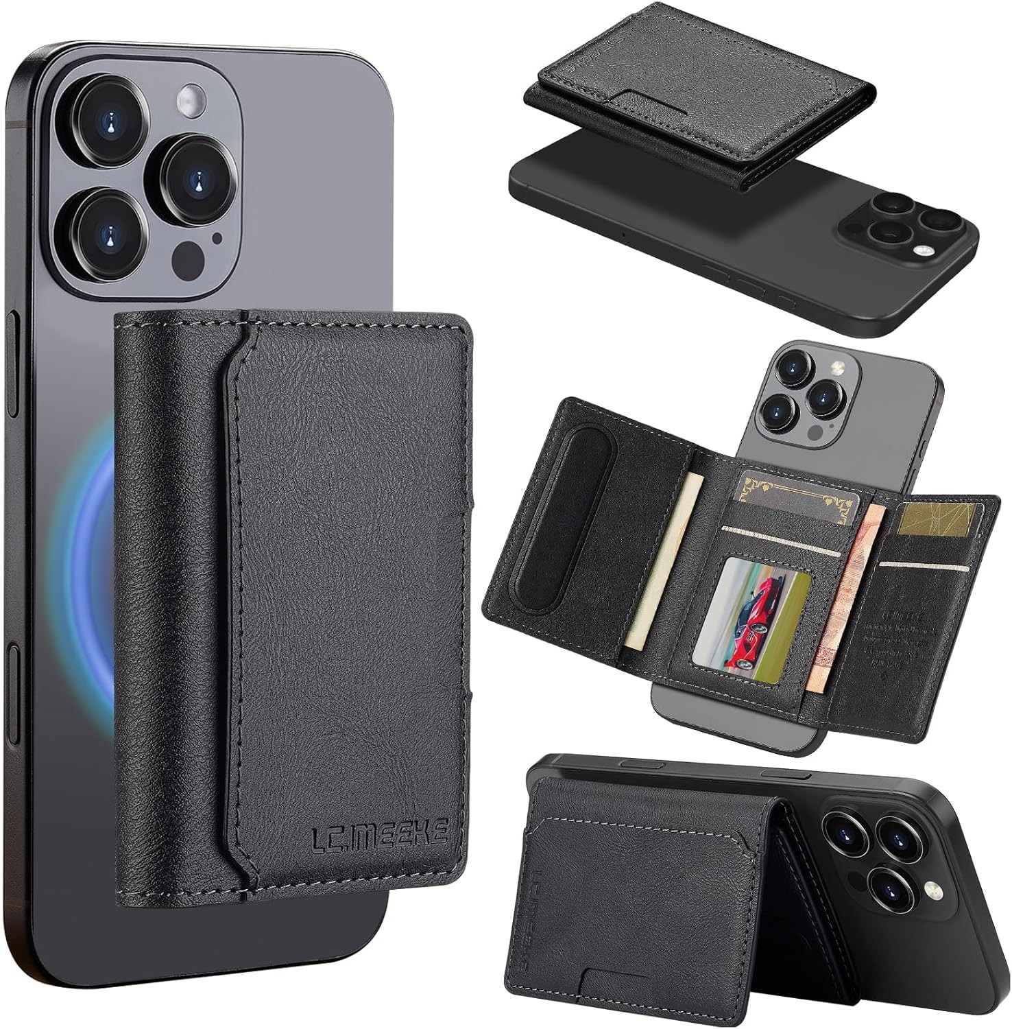 HAII for MagSafe Card Wallet Bag compatible with Horizontal Folding, Black