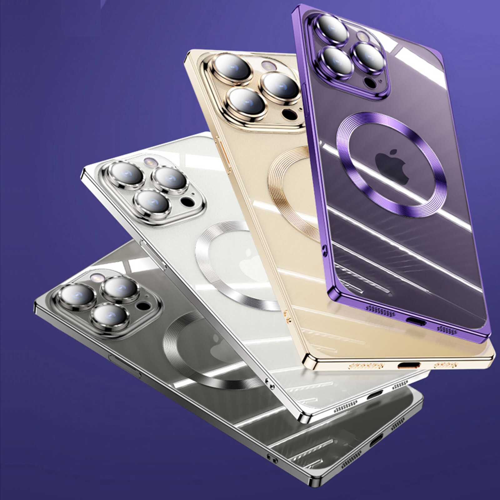 For iPhone 15 14 13 Pro Max Clear MagSafe Magnetic Case Plating Bumper