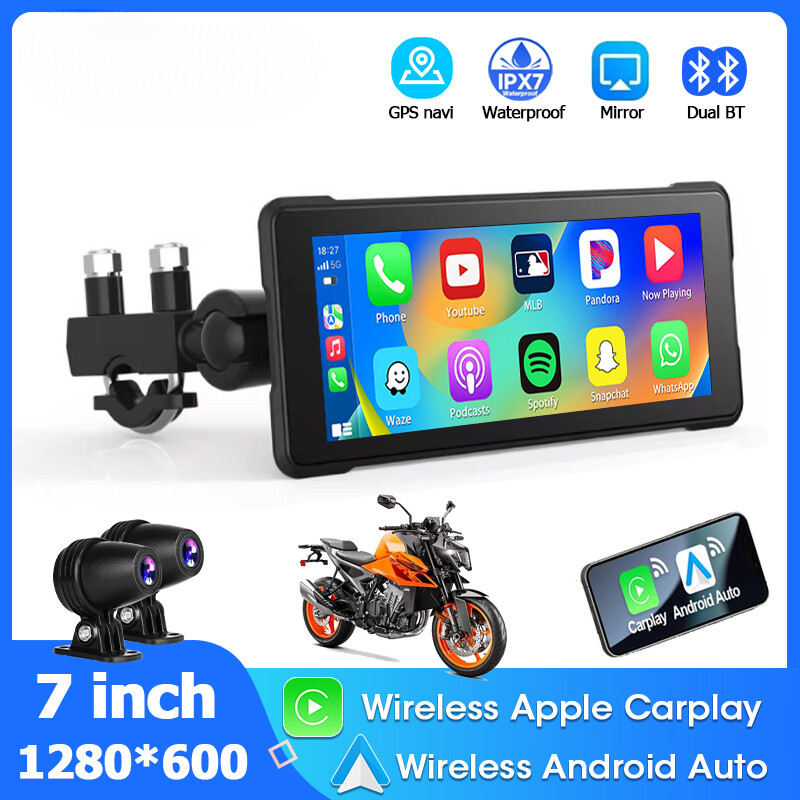 7″ Inch Motorcycle DVR Wireless Apple Carplay Moto Android Auto LCD Display IP67