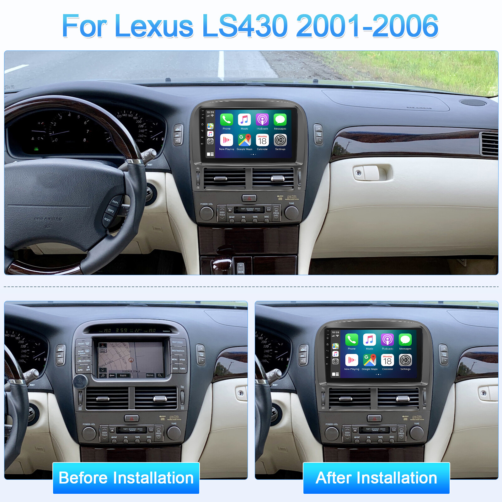 For Lexus LS430 2001-2006 Fit For Carplay Android 13 Stereo Radio