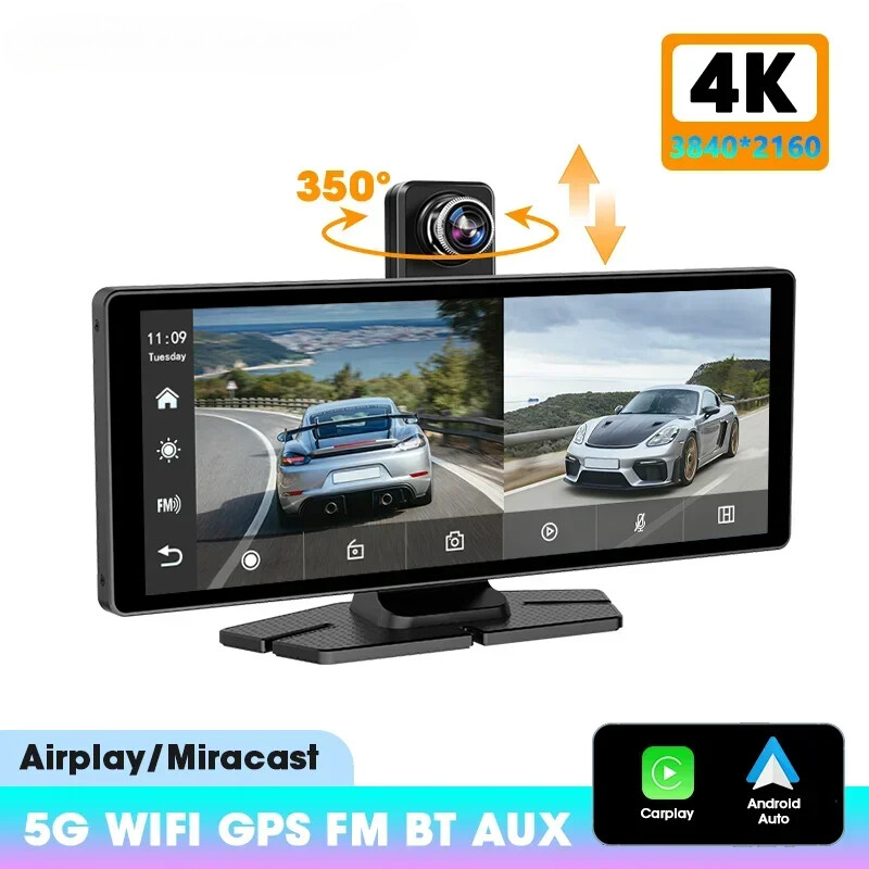 10.26″ 4K Dash Cam Car Screen 2160P DVR Carplay Android Auto Video Recorder