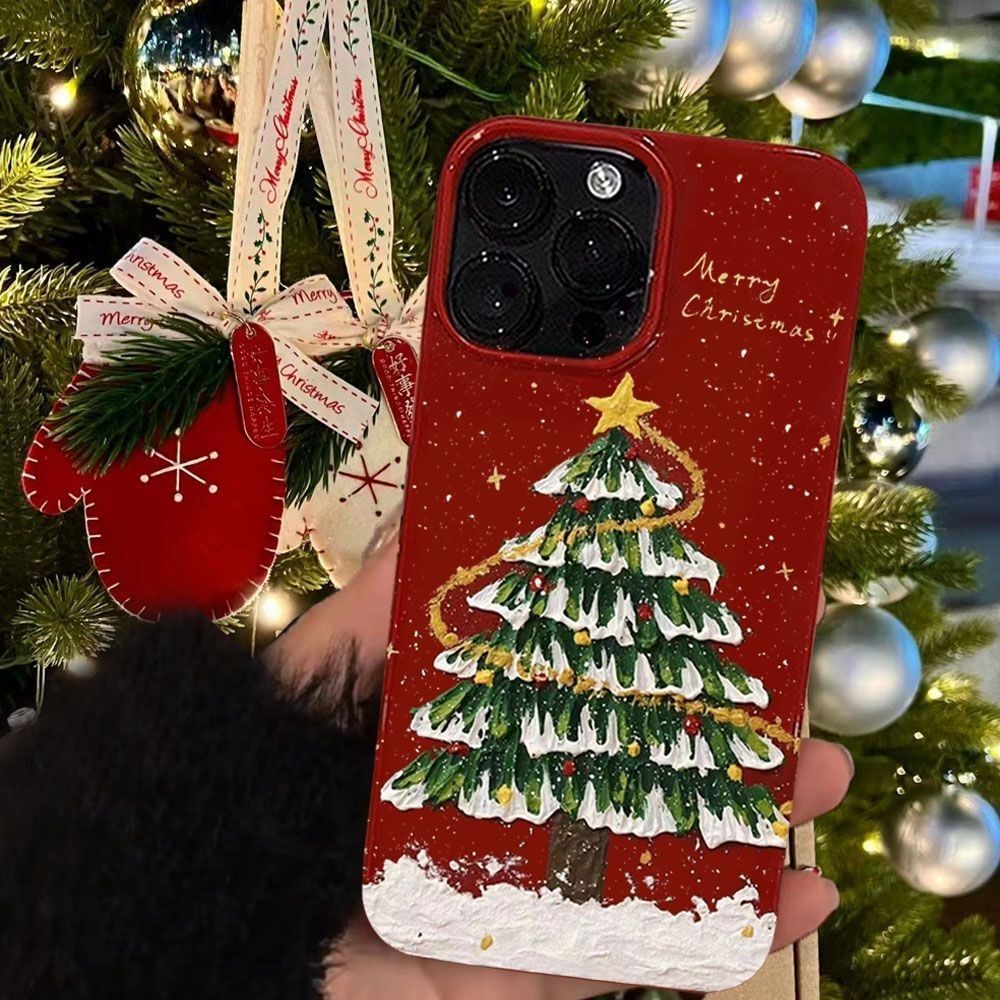 Red Oil Painting Christmas Tree All-inclusive Film Phone Case for Apple iPhone