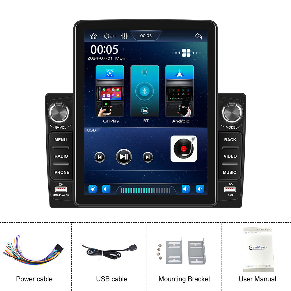Double 2Din Car Stereo Radio Touch Screen 9.5in Bluetooth Android/Auto Carplay