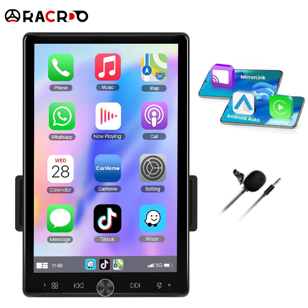 Single 1Din Car Stereo Radio 10.4″ Apple/Android Carplay Bluetooth Touch Screen