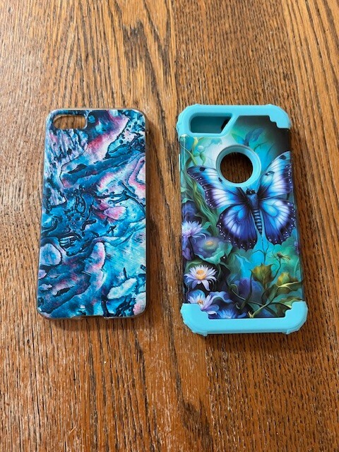 Apple iPhone7 / iPhone8 Pre-owned Cases Pair Heavy Duty Butterfly & Marbled Skin