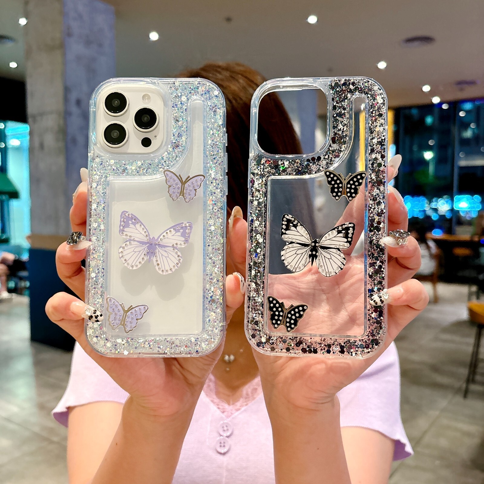 For iPhone Luxury Women Gift 3D Glitter Bling Diamond Color Butterfly Case Cover