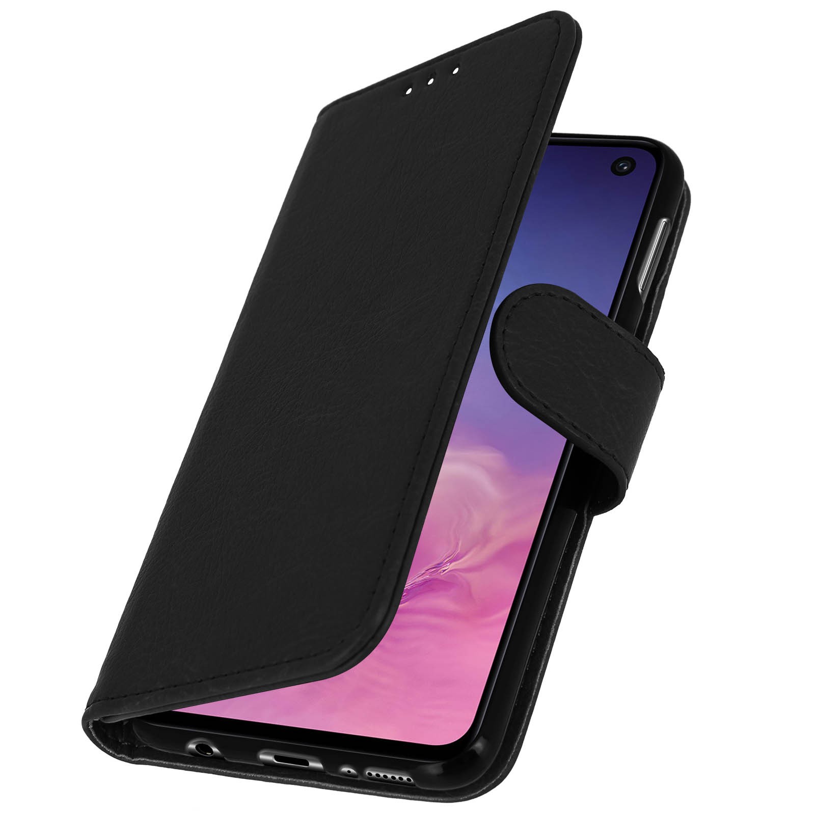 Flip wallet case, magnetic cover with stand for Galaxy S10e – Black