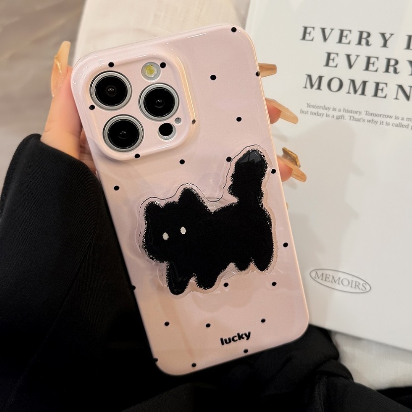 Protective cover phone case film For iPhone 16 15 14 13 Pro cute polka dot cat