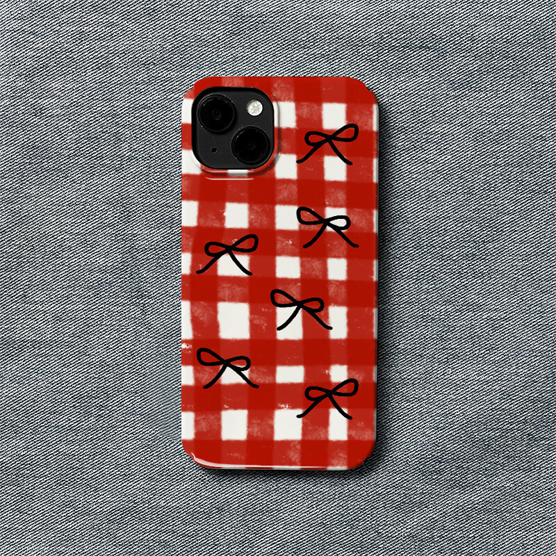 Christmas Checkered Bow Film Phone Case for Apple iPhone 16/15/14/13/12/11/8/7