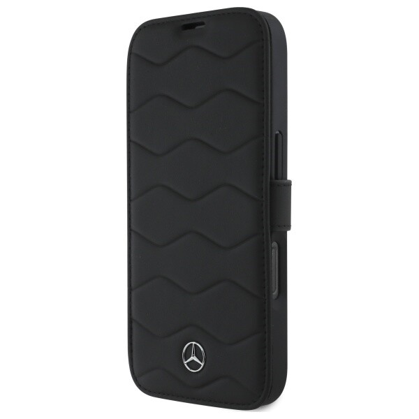 Bookcase Case iPhone 16 Pro Max Mercedes Genuine Leather Pattern Black Star