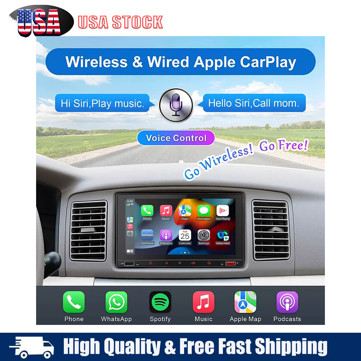 For Apple Carplay Android Auto FM Player Touch Screen Car Stereo Radio Bluetooth