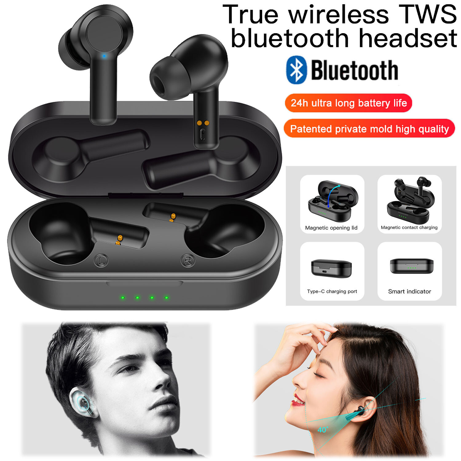 Stereo Bluetooth Wireless Earbuds Earphones For Samsung iPhone LG Motorola Phone