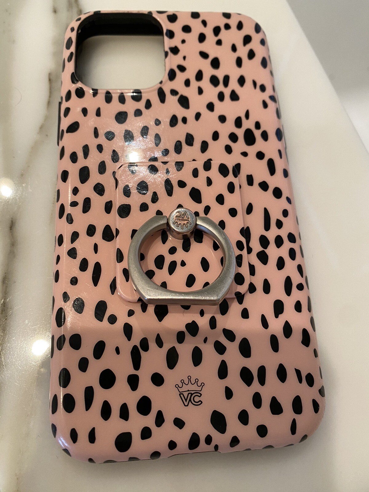 I Phone 11 Pro Velvet Caviar Pink Cheeta Print Case With Finger Ring